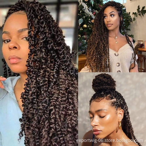 Pre-twisted Passion Twist Crochet Hair Extensions Long Curly Passion Braiding Hair 18 Inch Ombre Color Synthetic Fiber